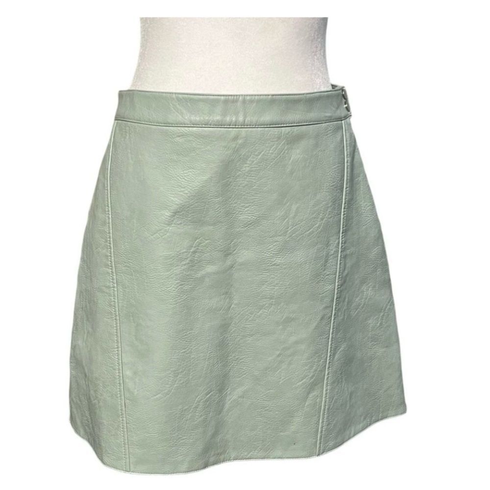 Zara Mint Green A-Line Faux Leather Skirt